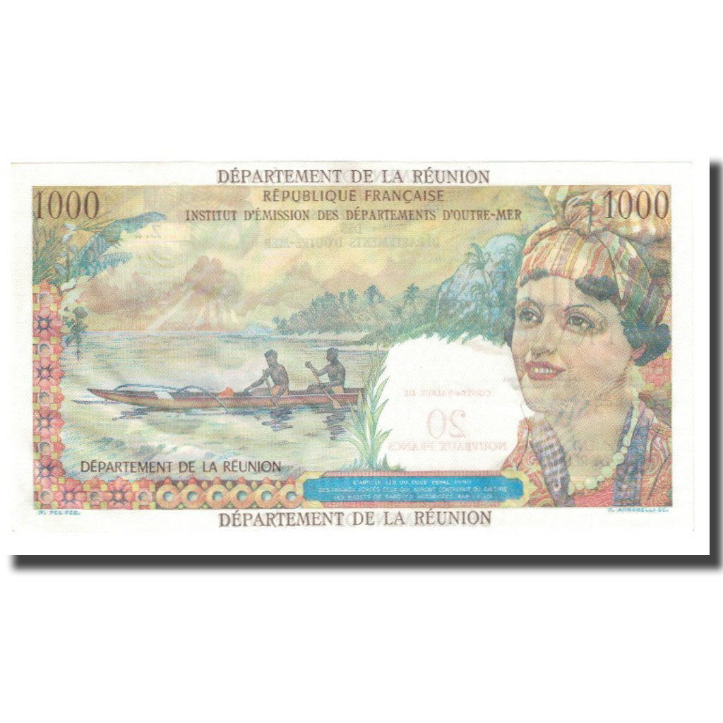 Banknote, Réunion, 20 Nouveaux Francs on 1000 Francs, Undated (1967-71)