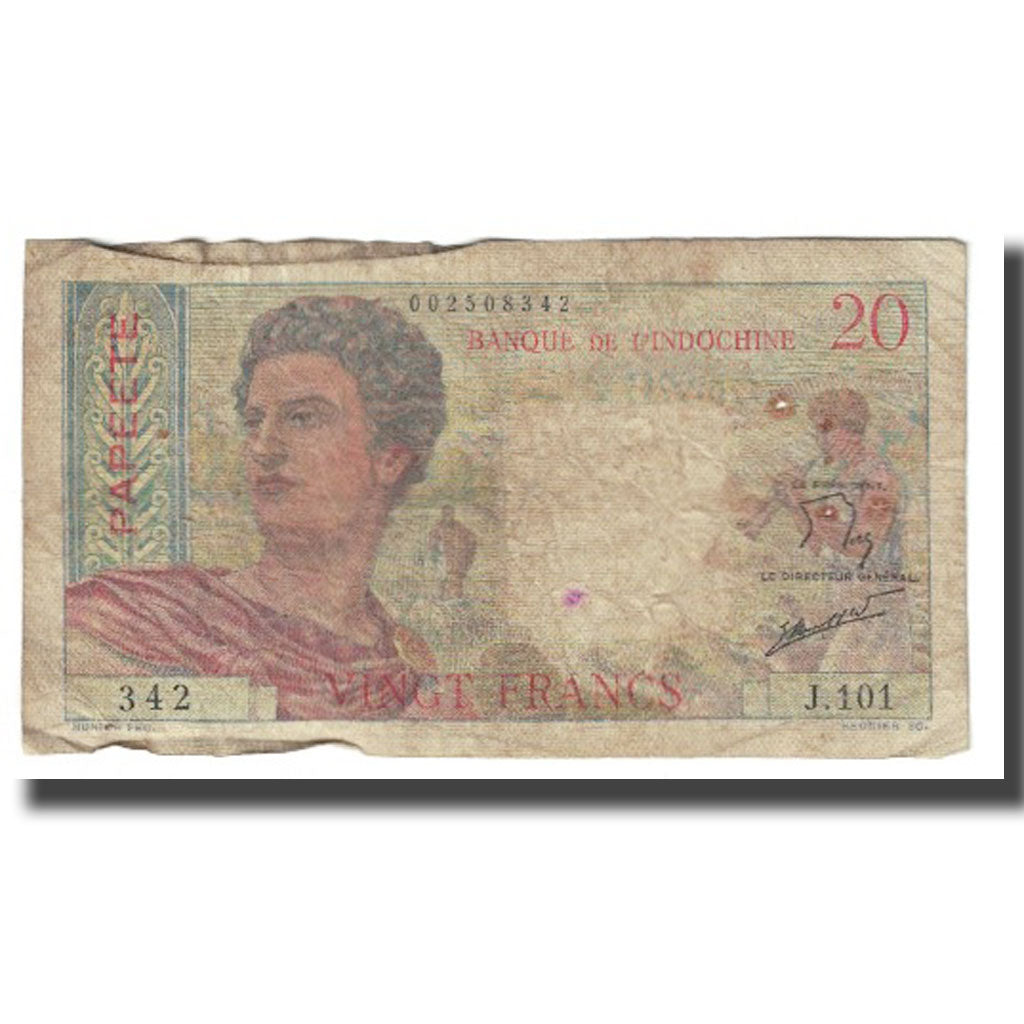 Billet, Tahiti, 20 Francs, 1951-1963, KM:21c, B+