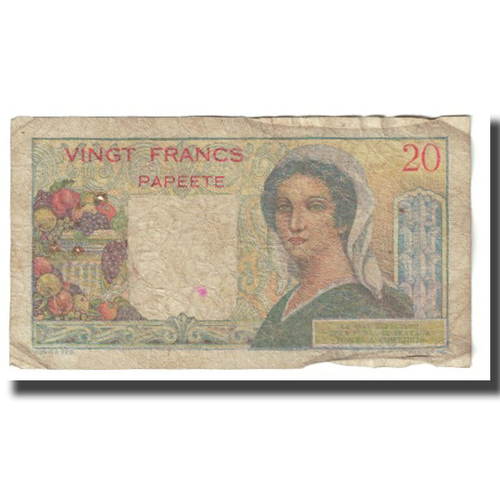 Billet, Tahiti, 20 Francs, 1951-1963, KM:21c, B+