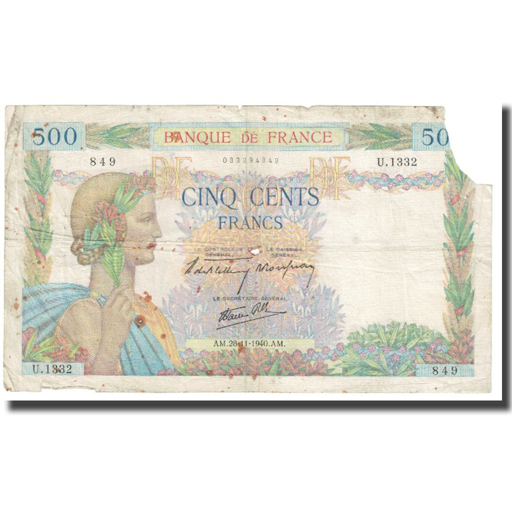 Frankreich, 500 Francs, 1940, P. Rousseau and R. Favre-Gilly, 1940-11-28, GE