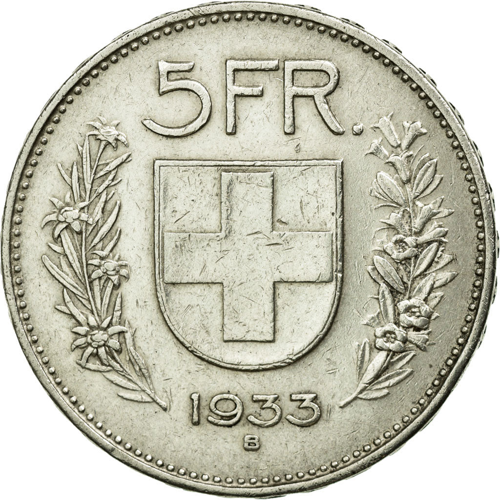 Coin, Switzerland, 5 Francs, 1933, Bern, EF(40-45), Silver, KM:40