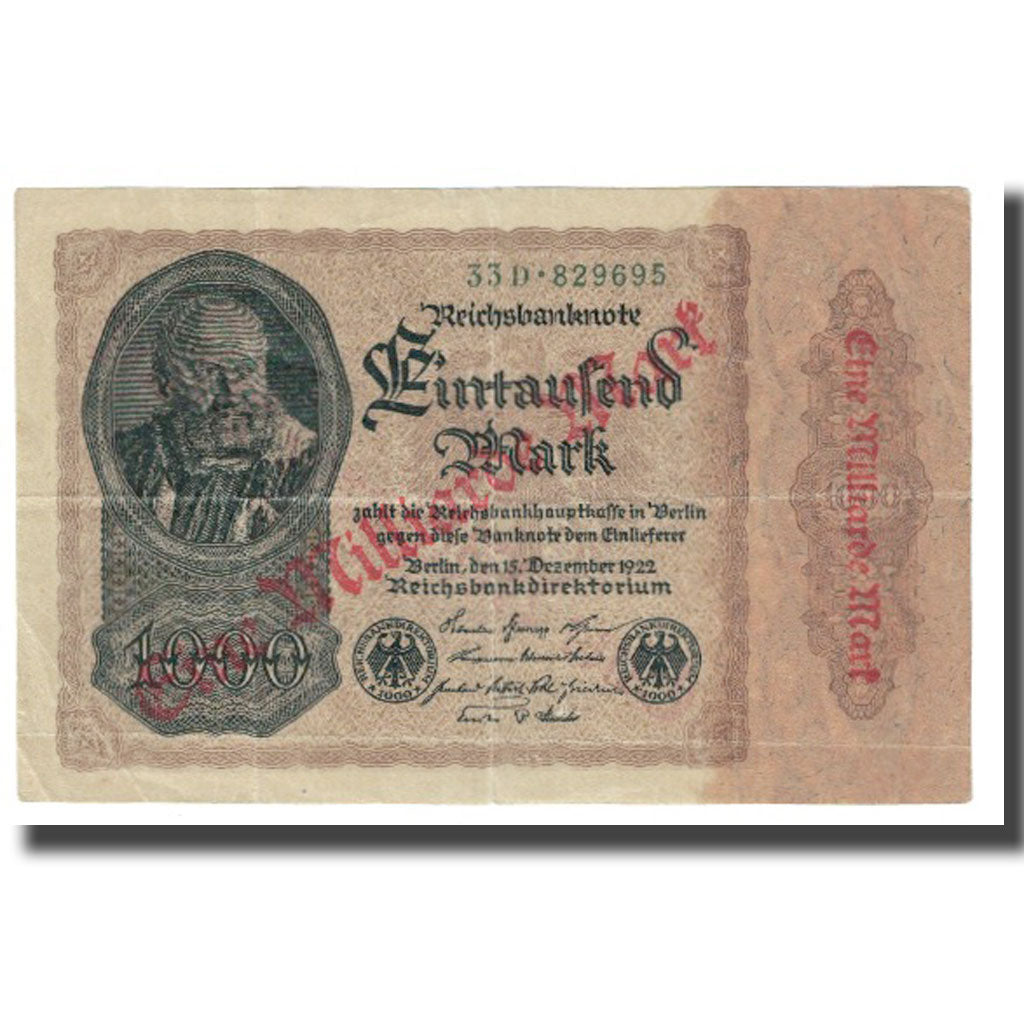 Banknote, Germany, 1 Milliarde Mark on 1000 Mark, 1922, 1922-12-15, KM:113a