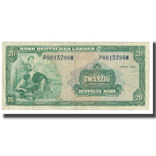 Banknote, GERMANY - FEDERAL REPUBLIC, 20 Deutsche Mark, 1949, KM:17a, VF(20-25)