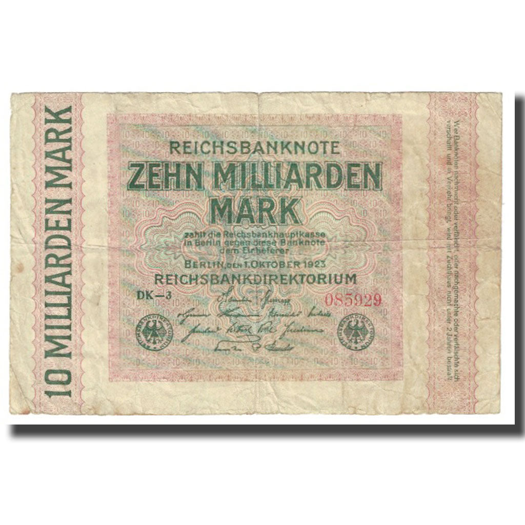 Billet, Allemagne, 10 Milliarden Mark, 1923, 1923-10-01, KM:117a, TB