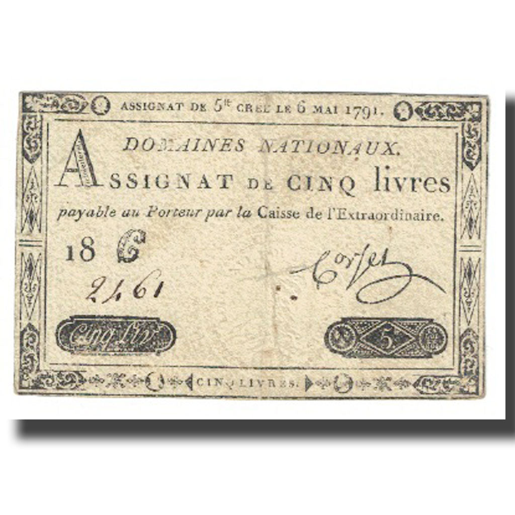 France, 5 Livres, 1791, Corsel, 1791-05-06, EF(40-45), KM:A42