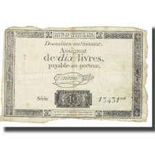 Francja, 10 Livres, 1792, Taisaud, 1792-10-24, VF(20-25), KM:A66b
