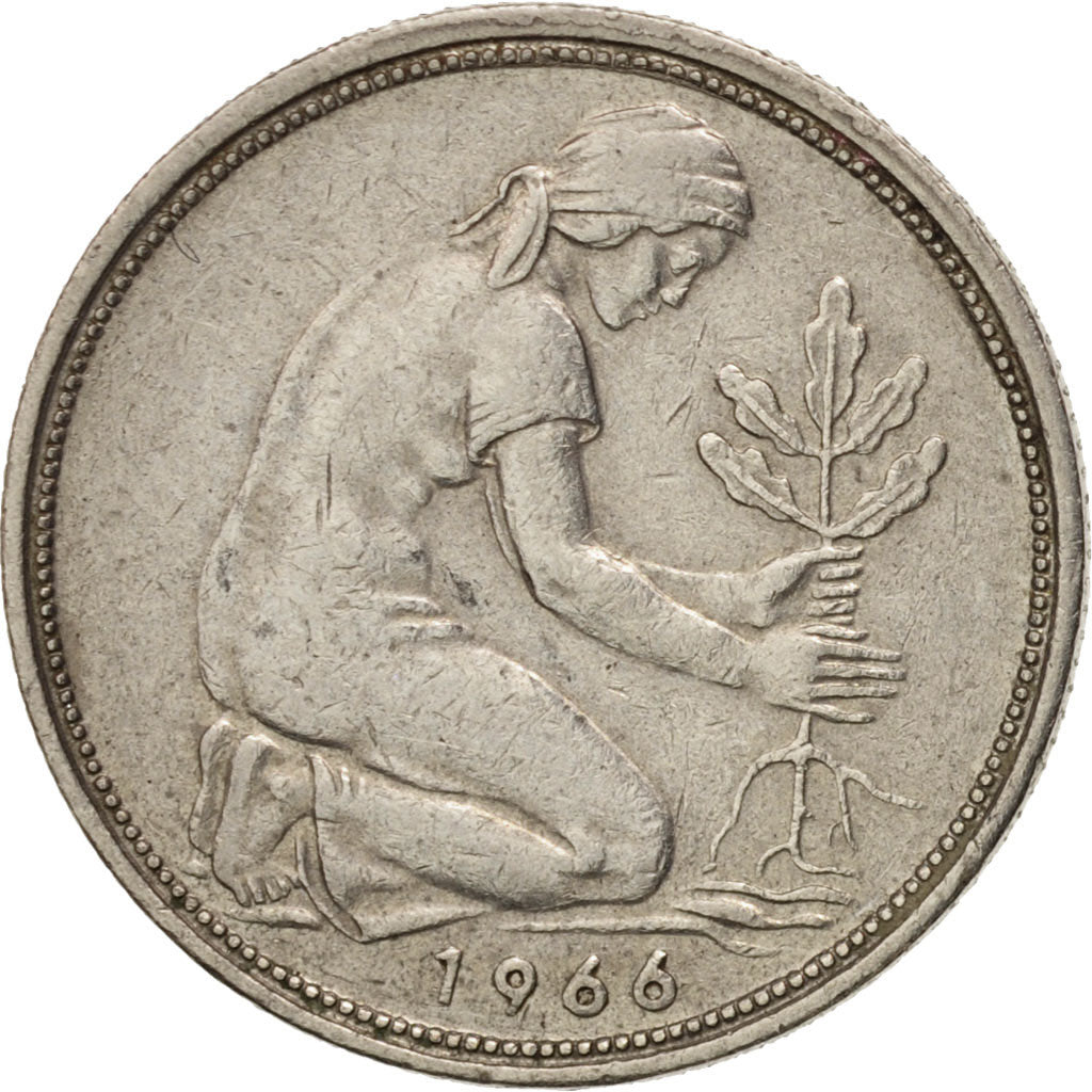 GERMANY - FEDERAL REPUBLIC, 50 Pfennig, 1966, Hamburg, EF(40-45), KM 109.1