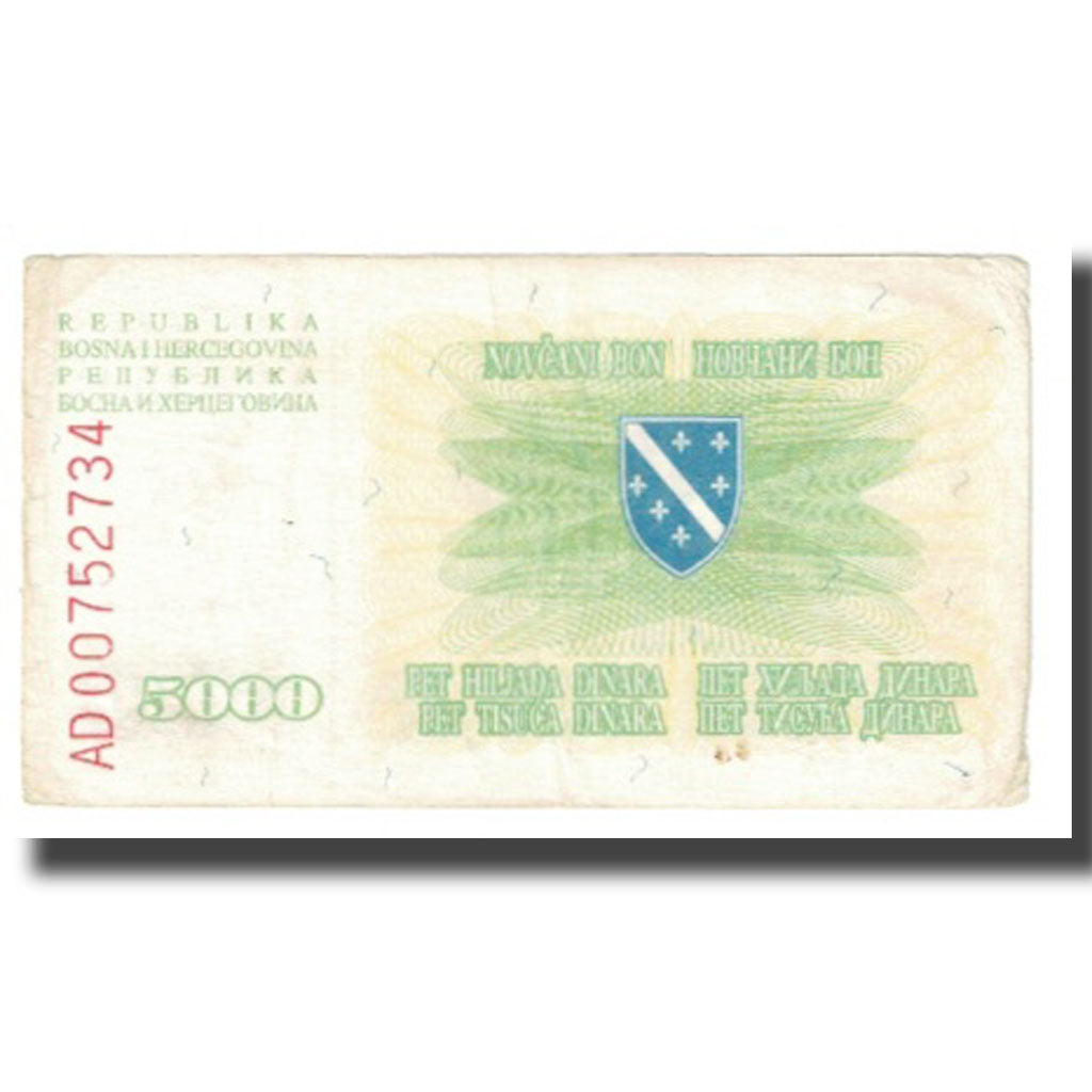 Nota, Bósnia-Herzegovina, 5000 Dinara, 1993, 1993-01-25, KM:16a, VF(20-25)