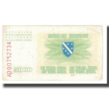 Nota, Bósnia-Herzegovina, 5000 Dinara, 1993, 1993-01-25, KM:16a, VF(20-25)