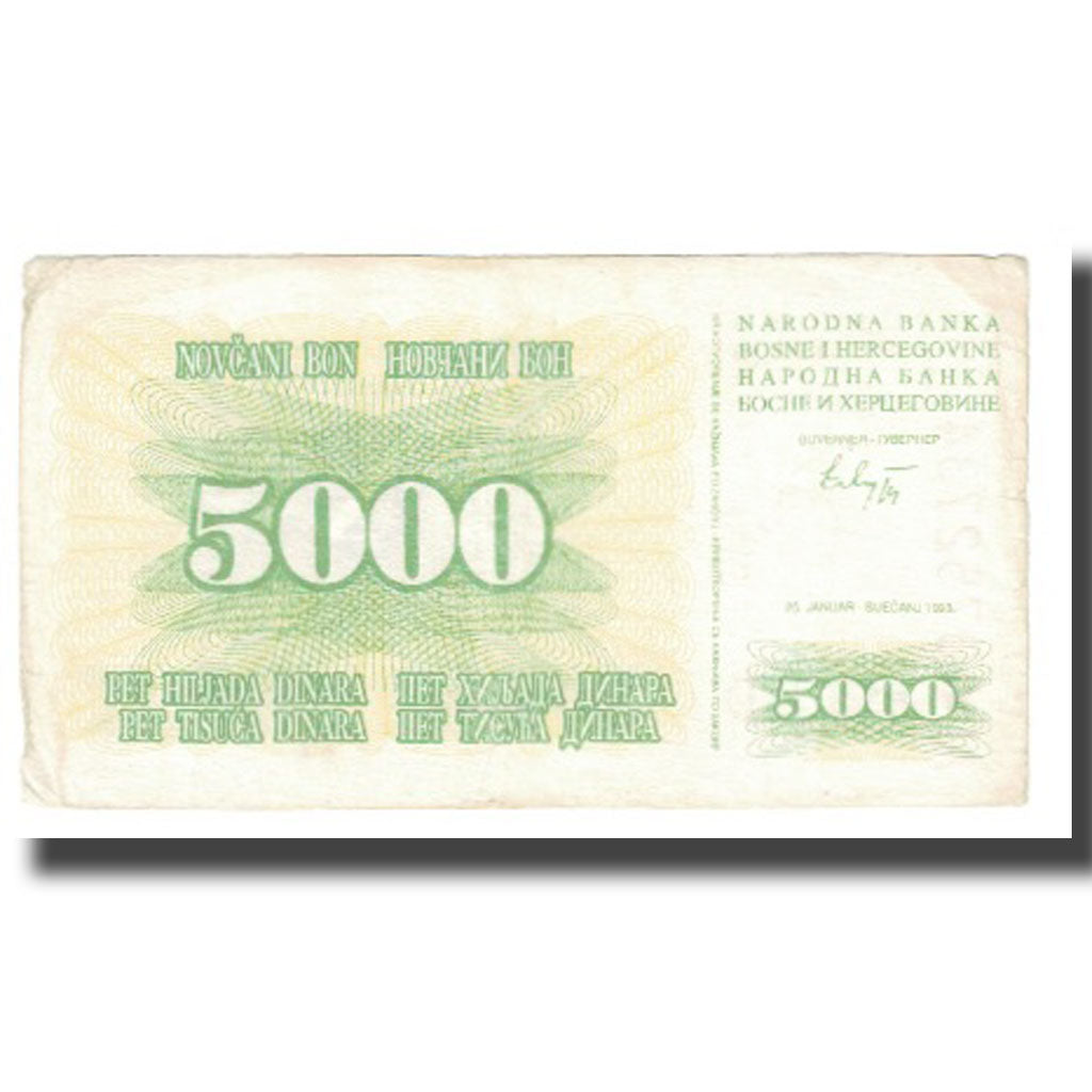 Nota, Bósnia-Herzegovina, 5000 Dinara, 1993, 1993-01-25, KM:16a, VF(20-25)