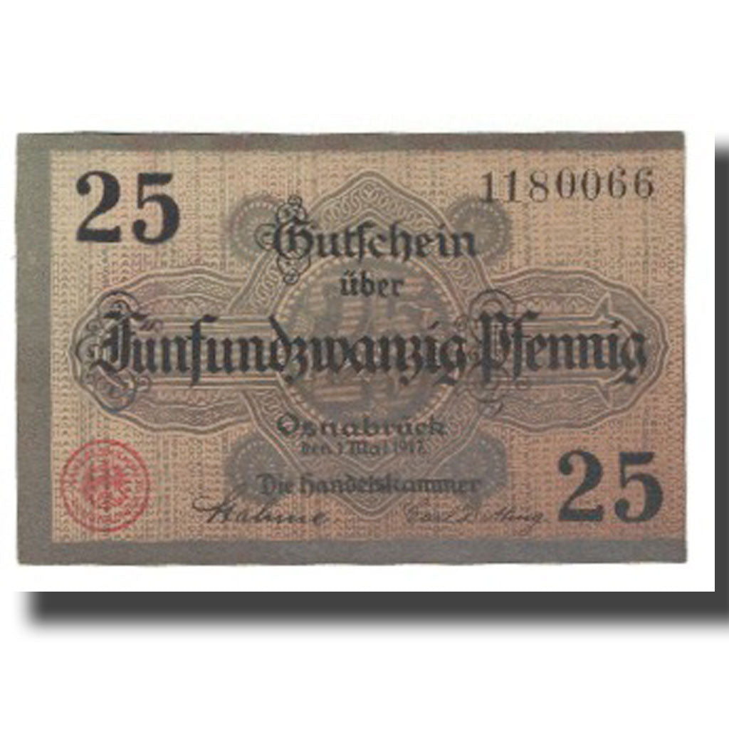 Banknote, Germany, Osnabruck, 25 Pfennig, Texte, 1917, 1917-05-01, UNC(63)
