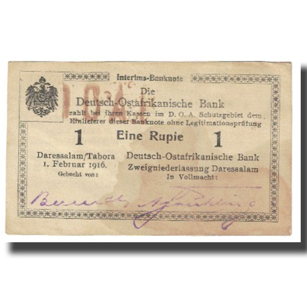 Banknote, GERMAN EAST AFRICA, 1 Rupie, 1916, 1916-02-01, KM:19, VF(20-25)