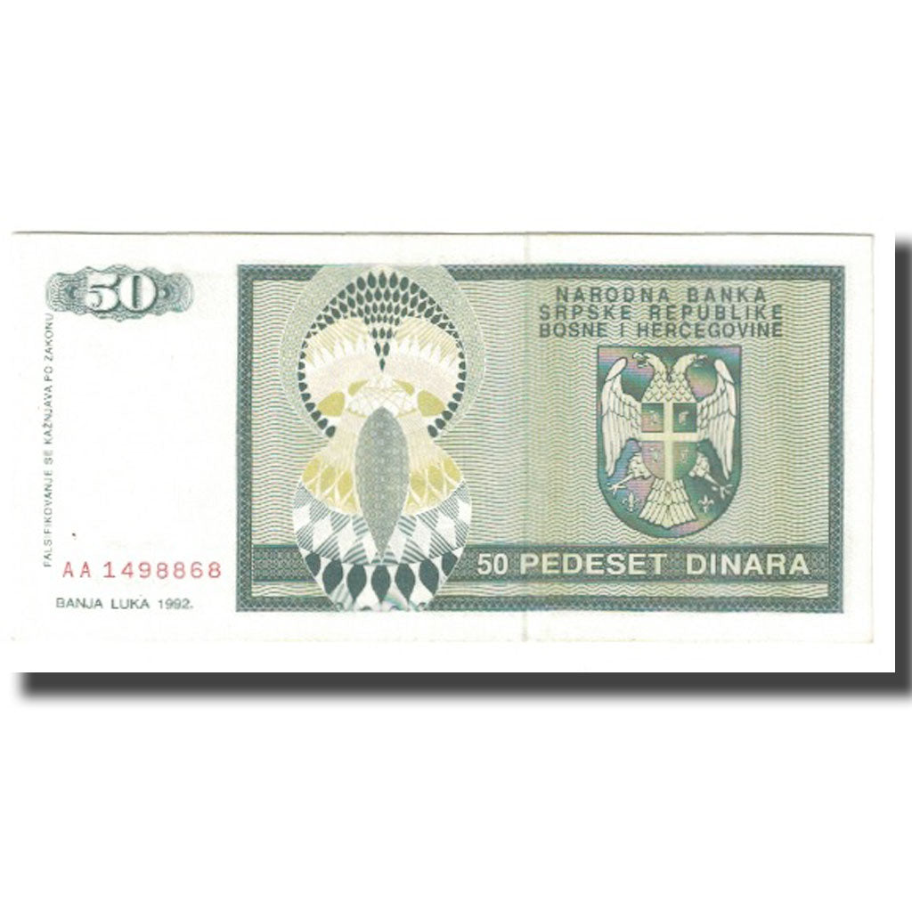 Banknote, Bosnia - Herzegovina, 50 Dinara, 1992, KM:134a, AU(55-58)