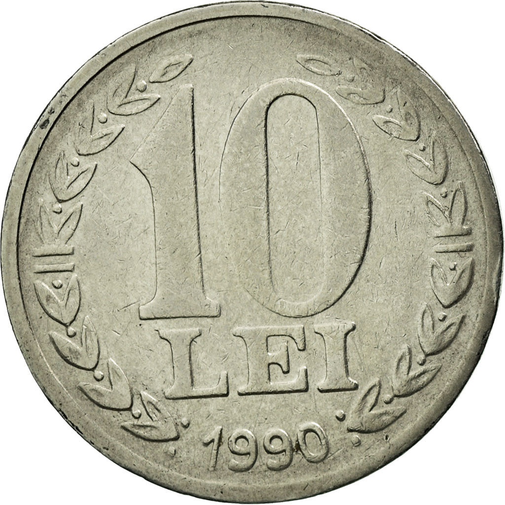 Coin, Romania, 10 Lei, 1990, EF(40-45), Nickel Clad Steel, KM:108