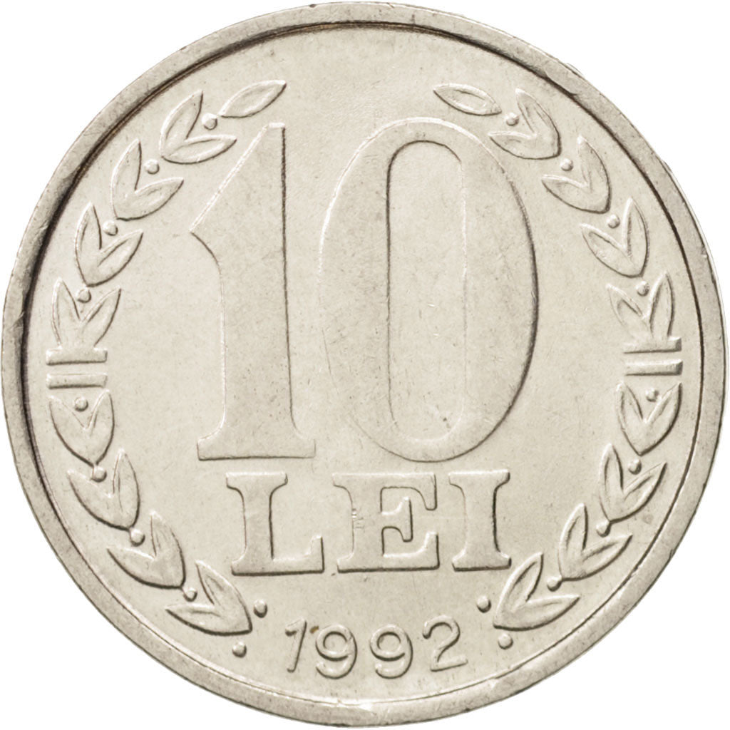 Romania, 10 Lei, 1992, AU(50-53), Nickel Clad Steel, KM:108