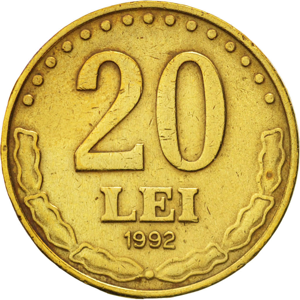Romania, 20 Lei, 1992, EF(40-45), Brass Clad Steel, KM:109
