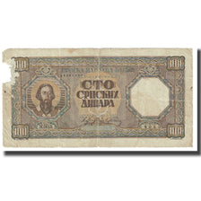 Nota, Sérvia, 100 Dinara, 1943, 1943-01-01, KM:33, VG(8-10)