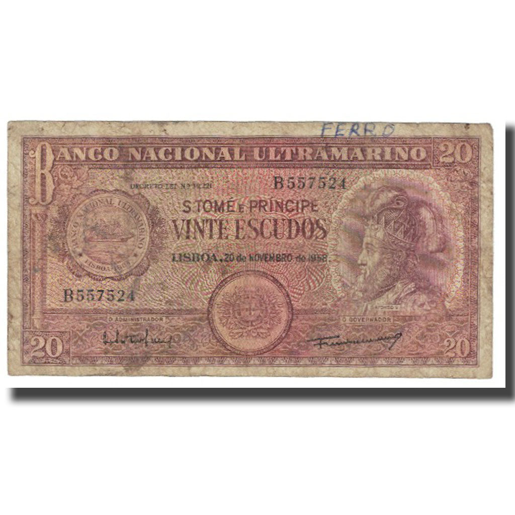 Banknote, Saint Thomas and Prince, 20 Escudos, 1958, 1958-11-20, KM:36a