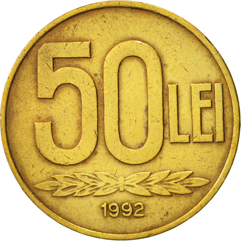 Romania, 50 Lei, 1992, EF(40-45), Brass Clad Steel, KM:110