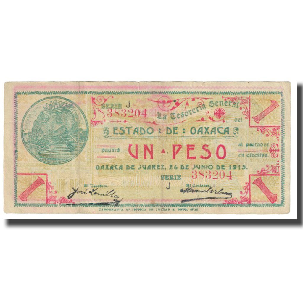 Banknote, Mexico - Revolutionary, 1 Peso, 1915, 1915-06-26, KM:S953a, EF(40-45)