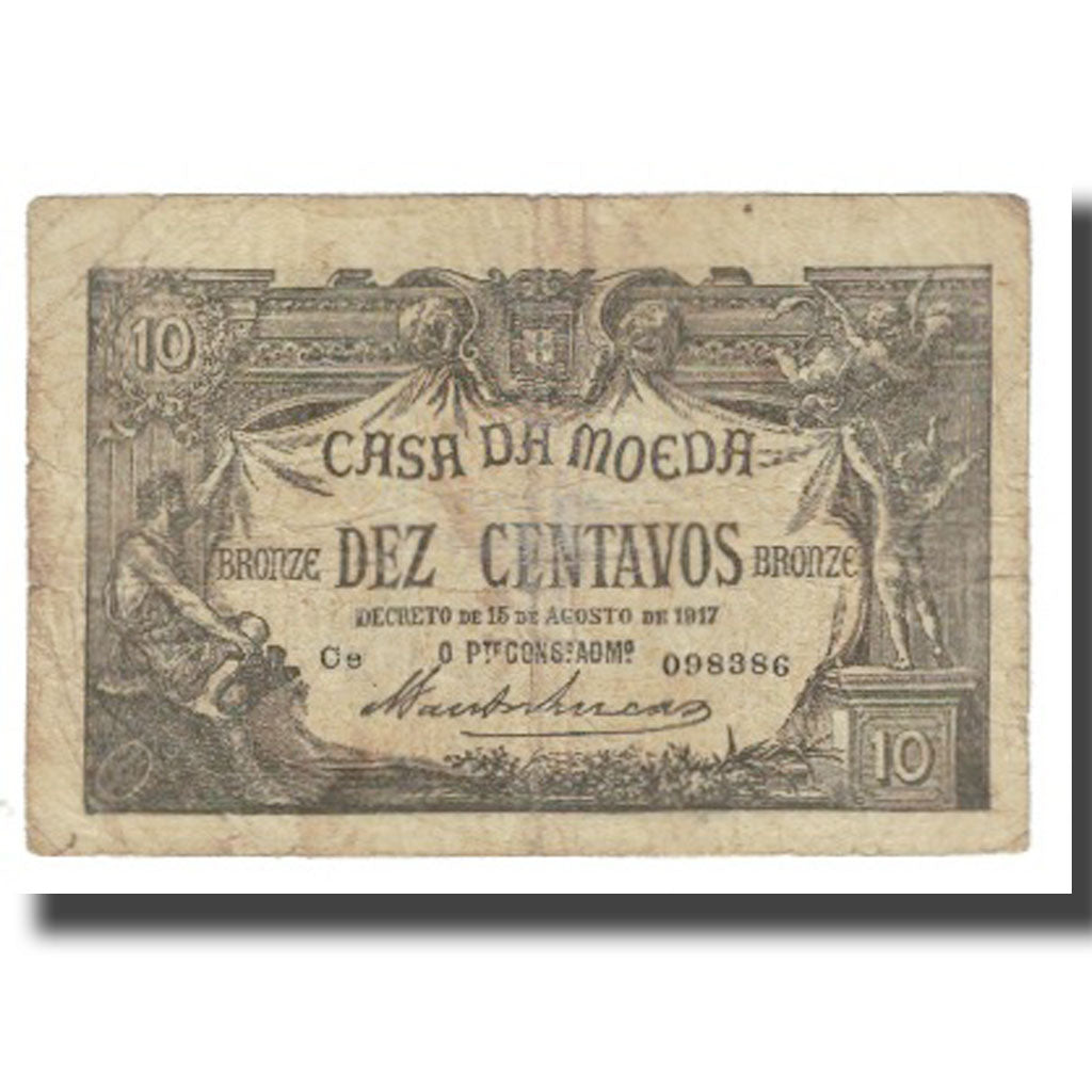 Banknote, Portugal, 10 Centavos, 1917, 1917-08-15, KM:93a, VF(20-25)
