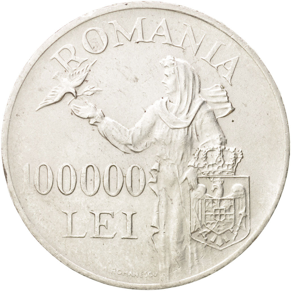 Romania, Mihai I, 100000 Lei, 1946, AU(50-53), Silver, KM:71