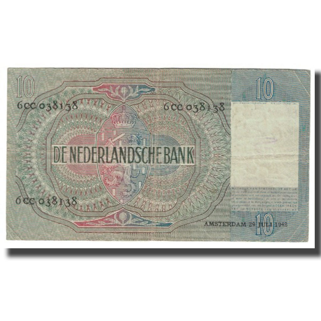 Banknote, Netherlands, 10 Gulden, 1942, 1942-07-29, KM:56b, EF(40-45)