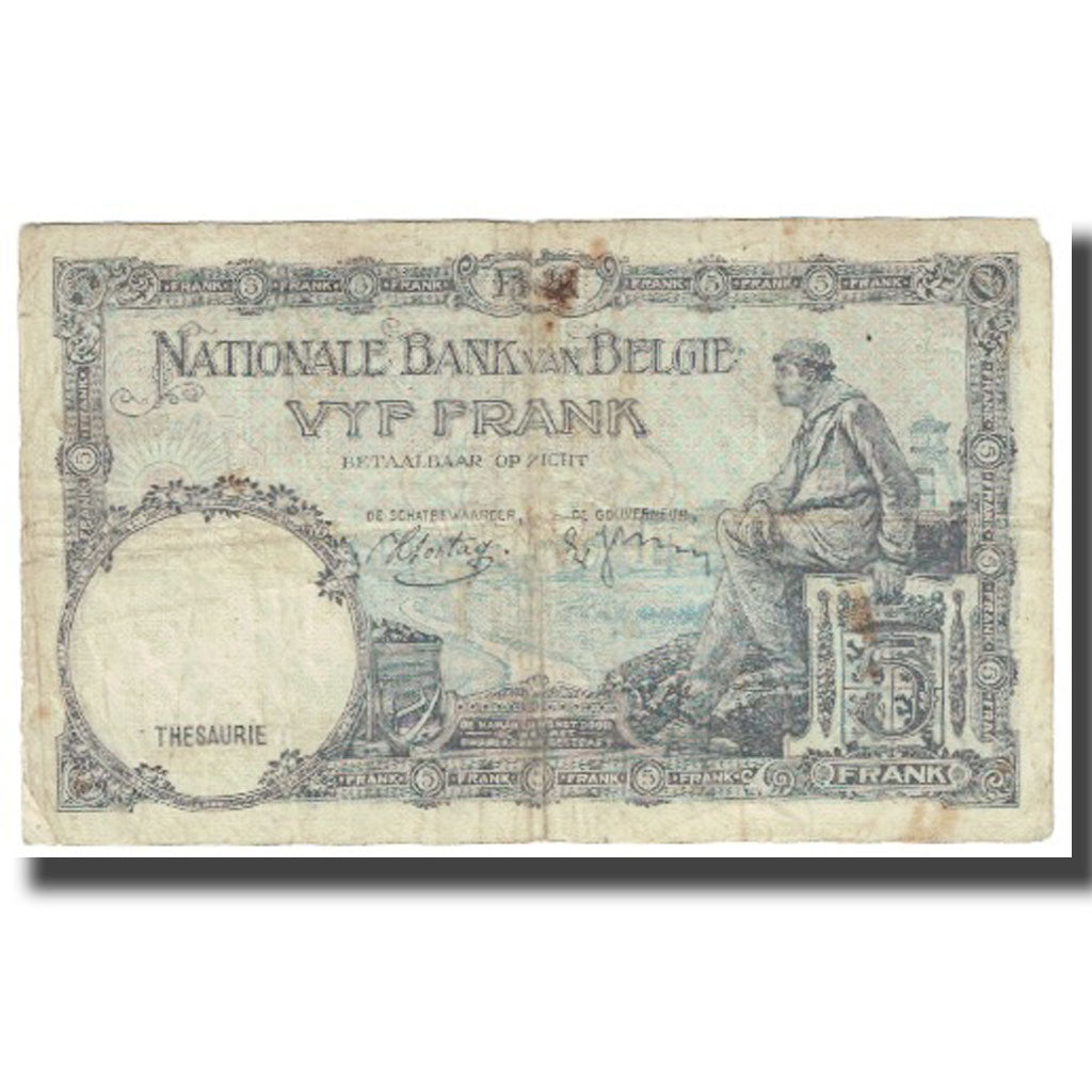 Banknote, Belgium, 5 Francs, 1938, KM:108a, VF(20-25)