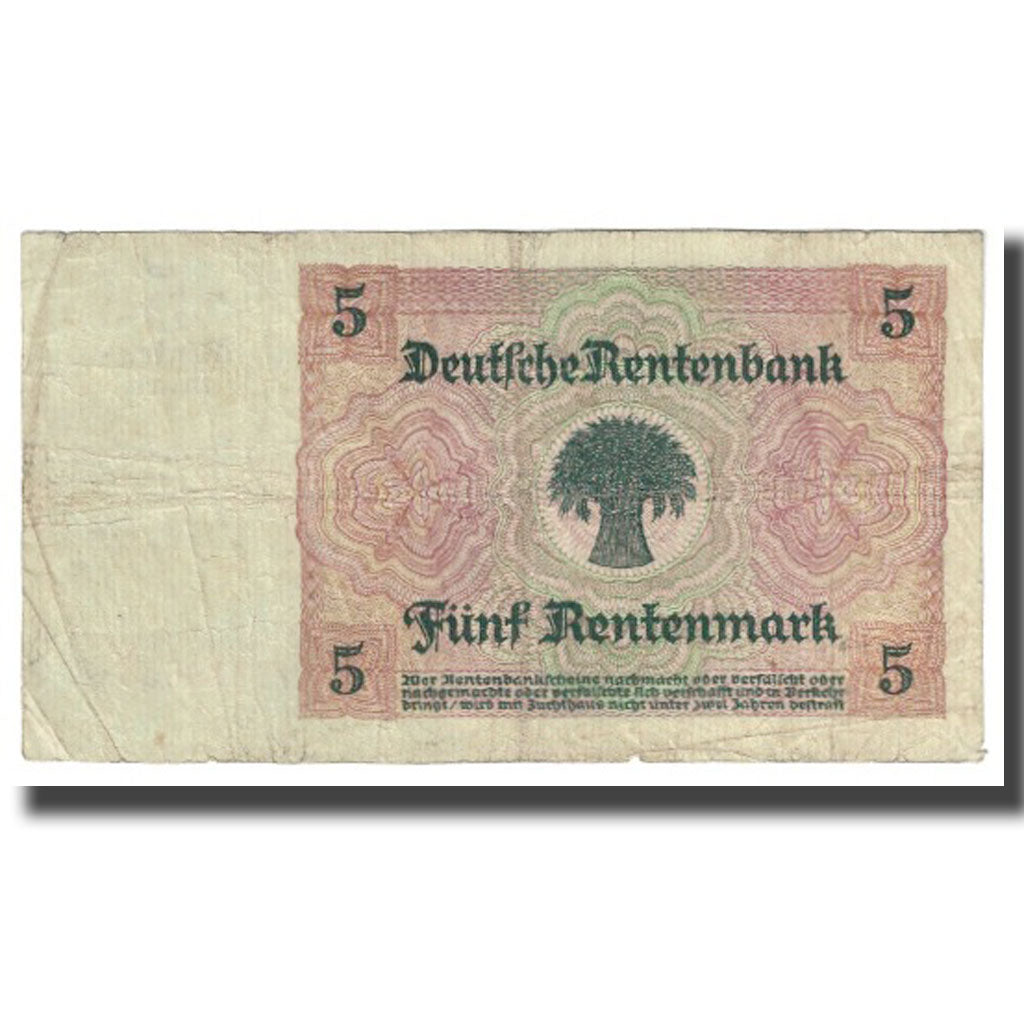 Banknote, Germany, 5 Rentenmark, 1926, 1926-01-02, KM:169, VF(20-25)