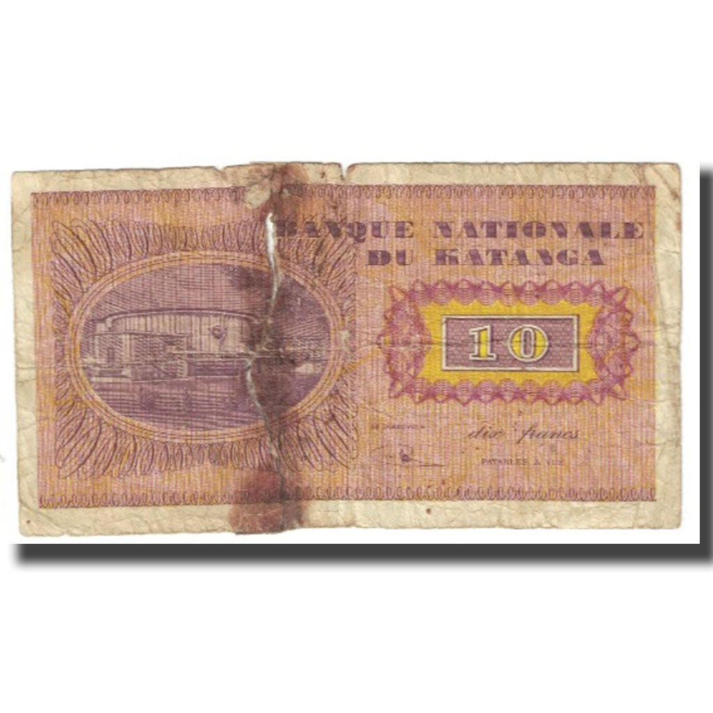 Banconote, Katanga, 10 Francs, 1960, 1960-12-15, KM:5As, B+