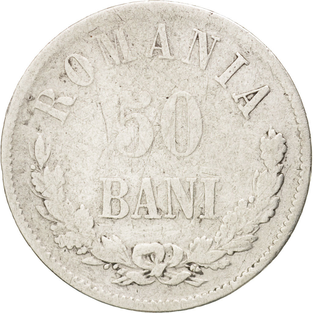 Romania, Carol I, 50 Bani, 1876, VG(8-10), Silver, KM:9