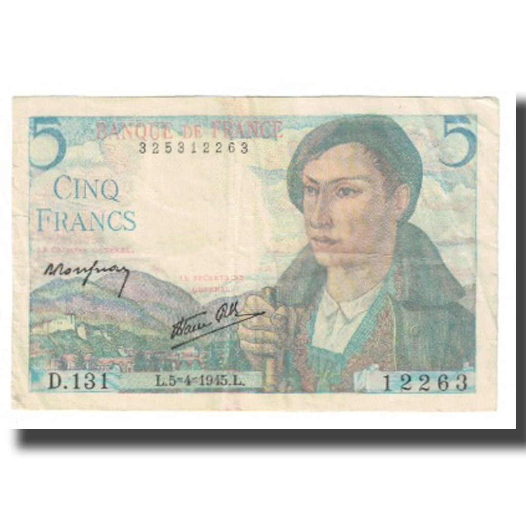 France, 5 Francs, 1945, 1945-04-05, EF(40-45), Fayette:05.06, KM:98a