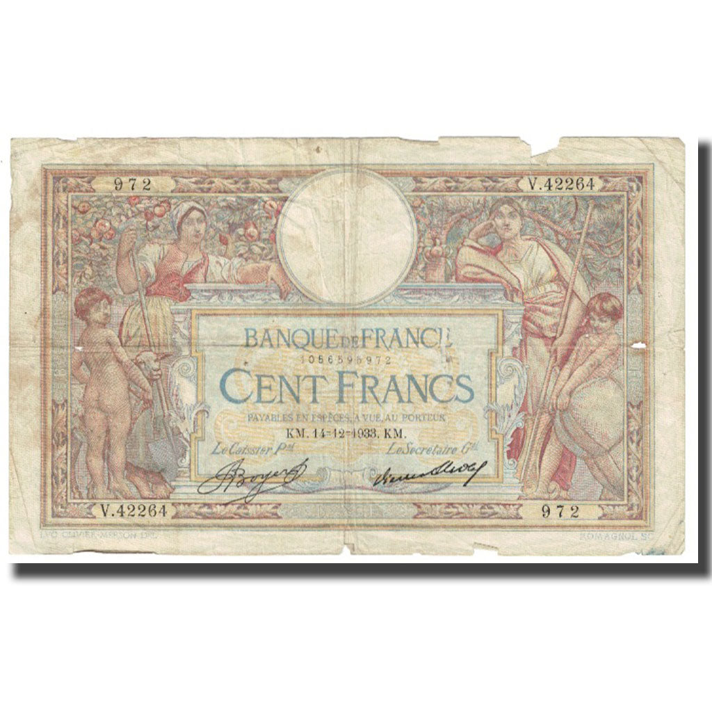 Francja, 100 Francs, 1933, 1933-12-14, VF(20-25), Fayette:24.12, KM:78c