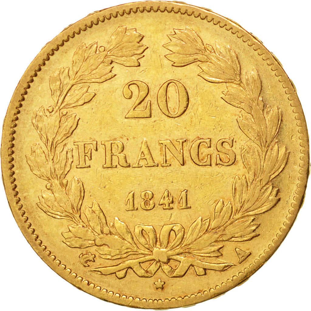 France, Louis-Philippe,20 Francs, 1841,Paris,EF(40-45),Gold,KM:750.1,Gadoury1031