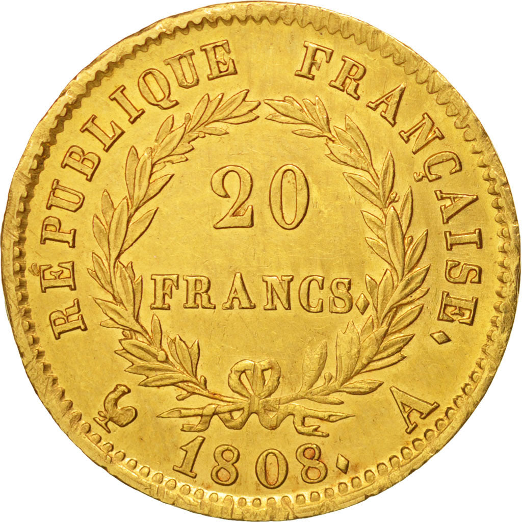 France, Napoléon I, 20 Francs, 1808, Paris, AU(50-53), Gold,KM:687.1,Gadoury1024
