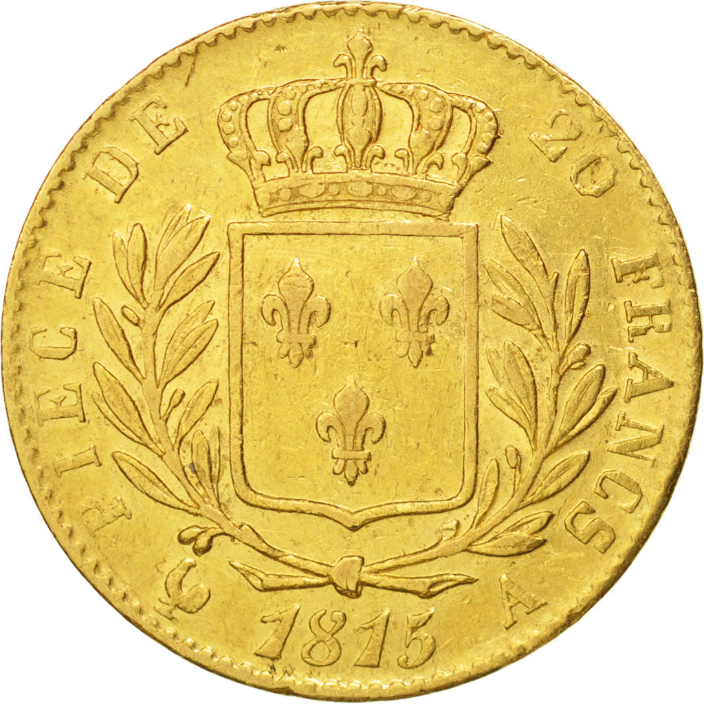 Coin, France, Louis XVIII, Louis XVIII, 20 Francs, 1815, Paris, AU(55-58), Gold