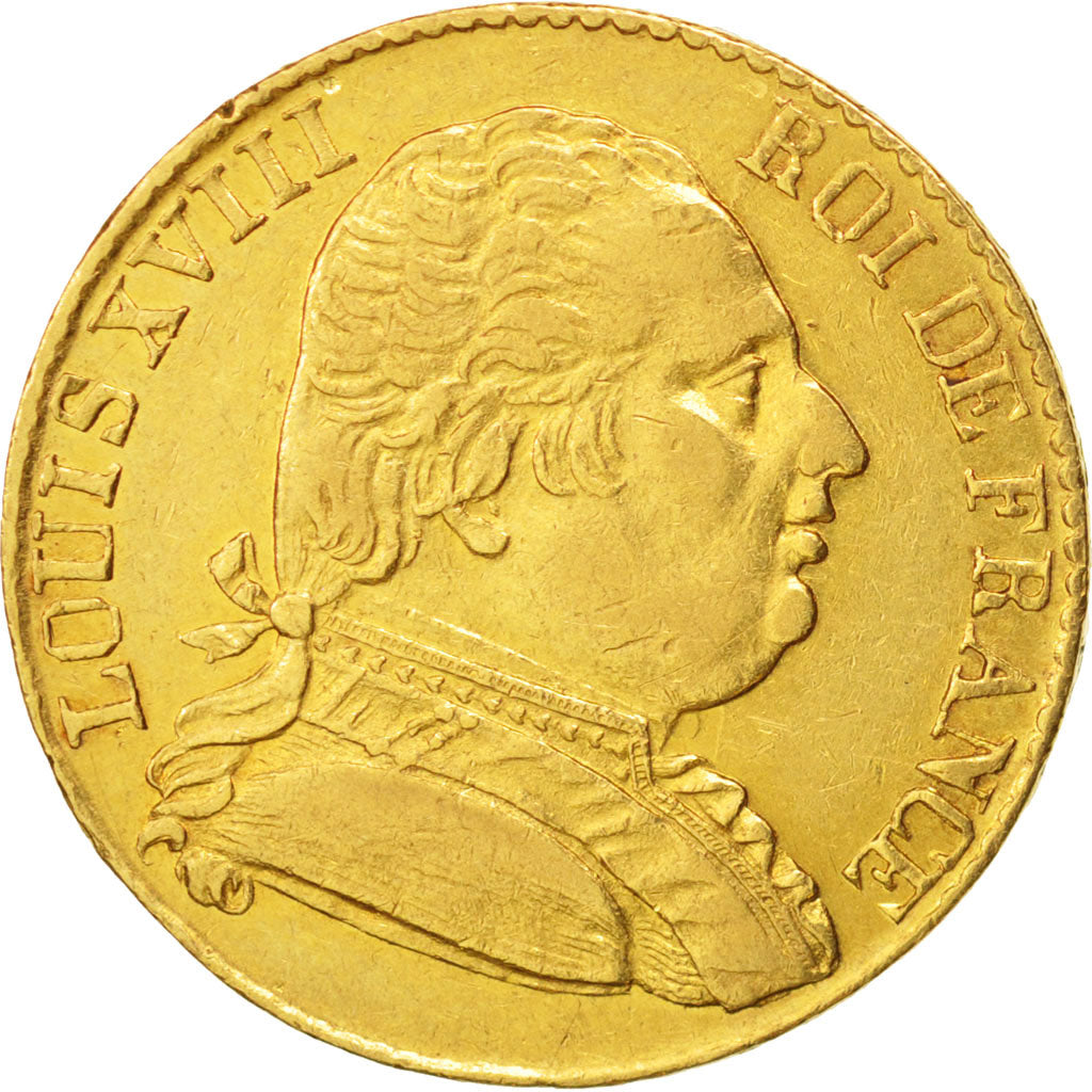 France, Louis XVIII, 20 Francs, 1815, London,EF(40-45),Gold,KM 706.7,Gadoury1027