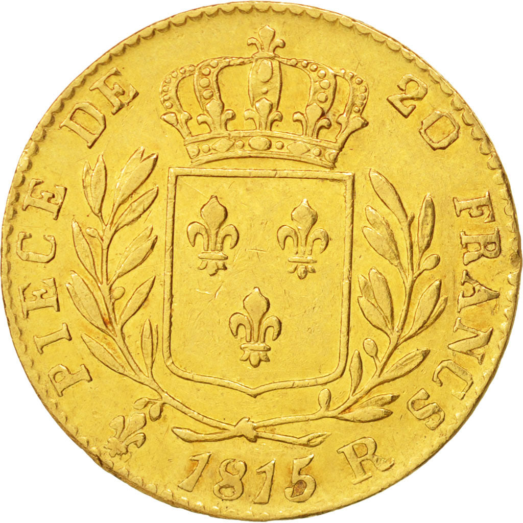France, Louis XVIII, 20 Francs, 1815, London,EF(40-45),Gold,KM 706.7,Gadoury1027