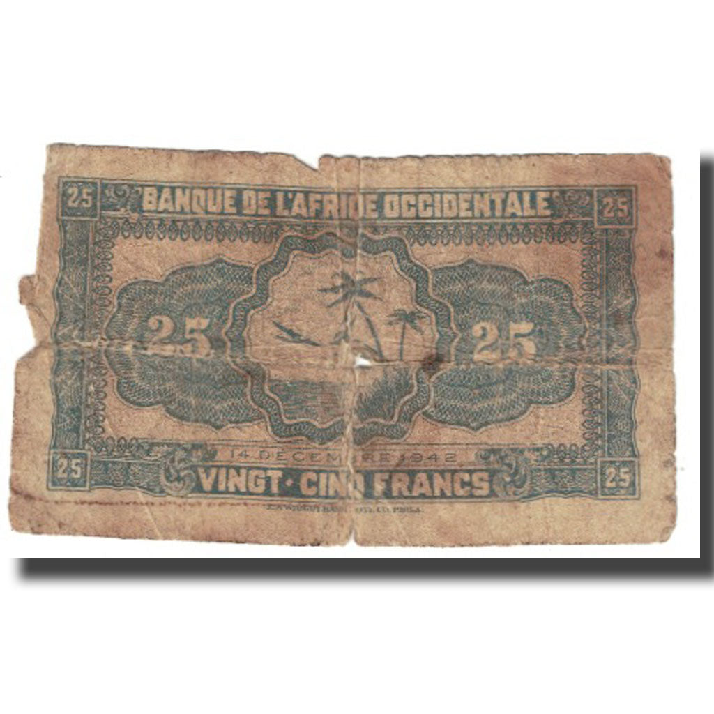 Banknot, Francuska Afryka Zachodnia, 25 Francs, 1942, 1942-12-14, KM:30a