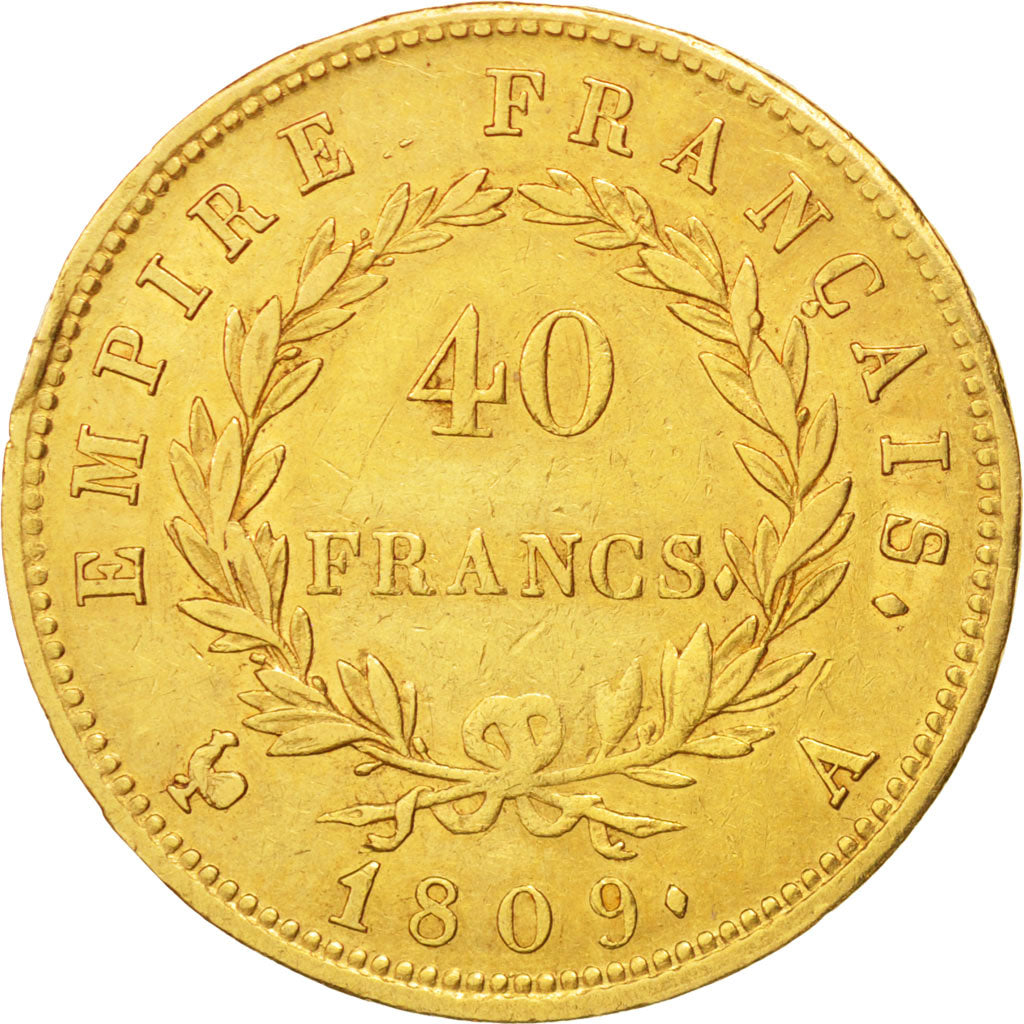 Francia, Napoléon I, 40 Francs, 1809, Paris, BB, Oro, KM:696.1, Gadoury:1084