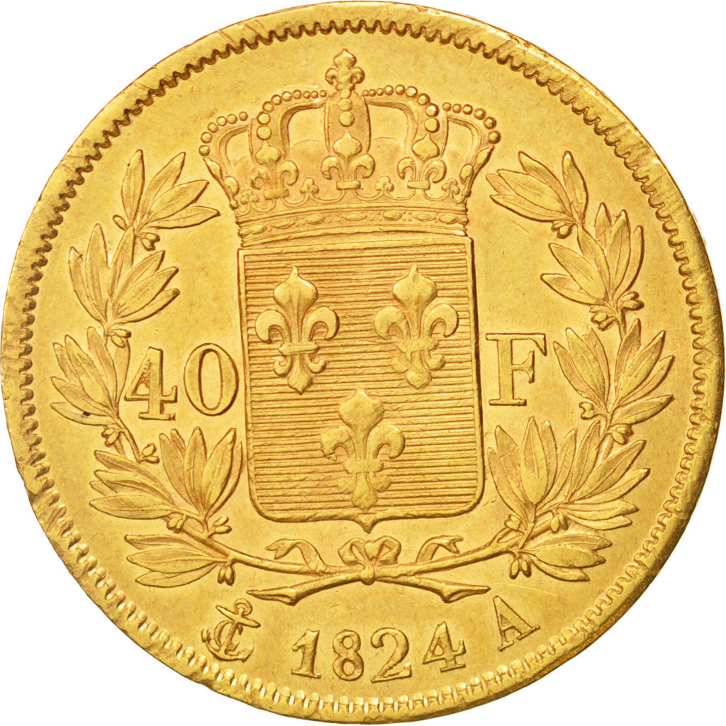 France, Charles X, 40 Francs, 1824, Paris, EF(40-45), Gold, KM:721.1,Gadoury1105