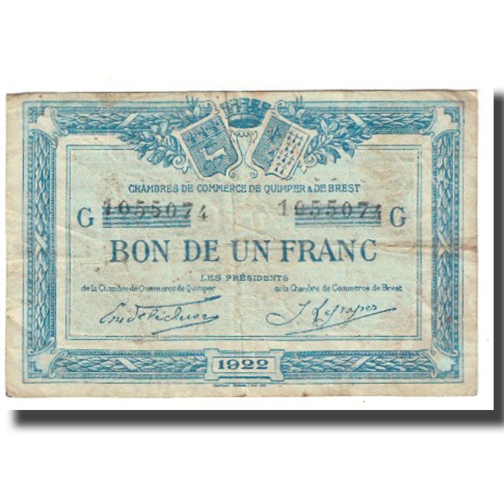 France, Quimper et Brest, 1 Franc, 1922, TB+, Pirot:104.23