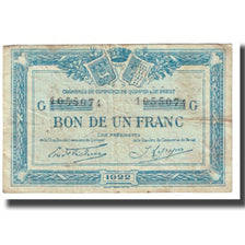 France, Quimper et Brest, 1 Franc, 1922, TB+, Pirot:104.23