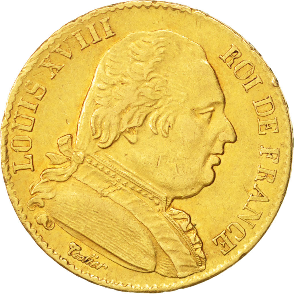 France, Louis XVIII, 20 Francs, 1815, Paris, EF(40-45), Gold,KM706.1,Gadoury1026