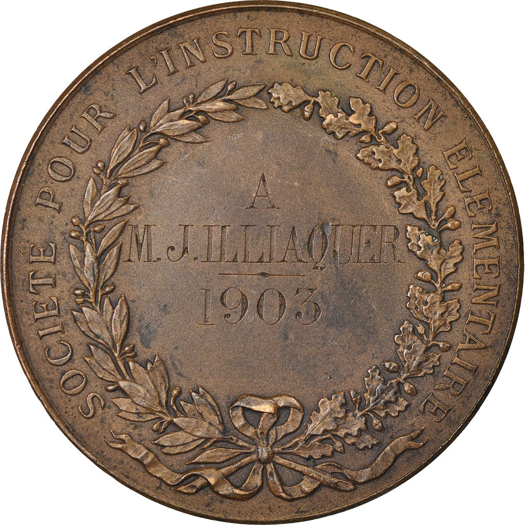 France, Medal, Education, Instruction Elémentaire, 1903, Domard, AU(55-58)