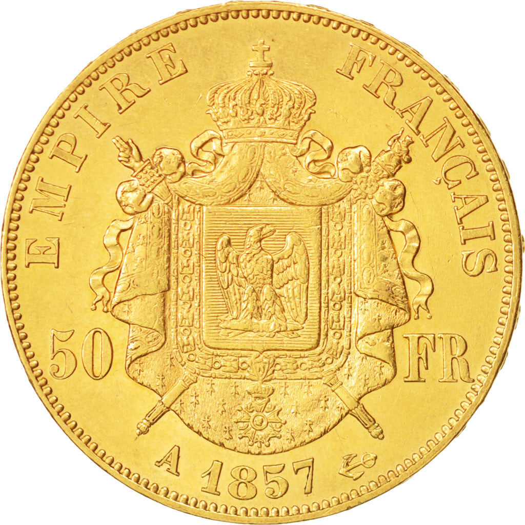 France, Napoléon III, 50 Francs, 1857, Paris, TTB+, Or, KM:785.1, Gadoury 1111