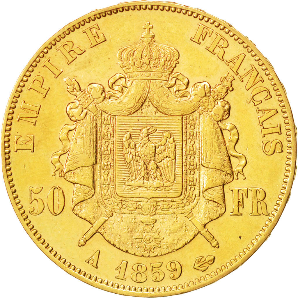 France, Napoleon III, 50 Francs, 1859, Paris, EF(40-45),Gold,KM785.1,Gadoury1111