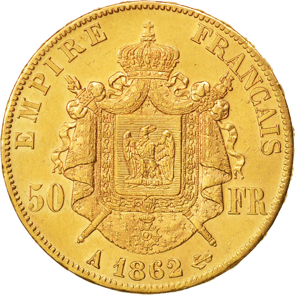 France, Napoleon III, 50 Francs, 1862, Paris,AU(50-53),Gold,KM 804.1,Gadoury1112
