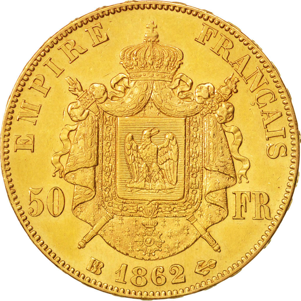 France,Napoleon III,50 Francs,1862,Strasbourg,AU(50-53),Gold,KM804.2,Gadoury1112