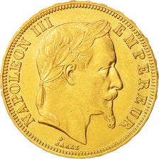 France, Napoléon III, 50 Francs, 1866, Strasbourg, TTB+, Or,KM 804.2,Gadoury1112